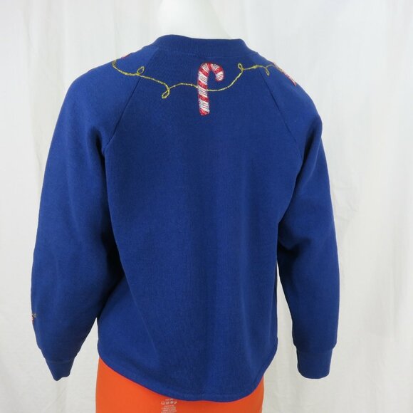 Vintage Fruit Of The Loom Christmas Sweater Blue Nutcracker Candy Cane Gifts M - Picture 5 of 16